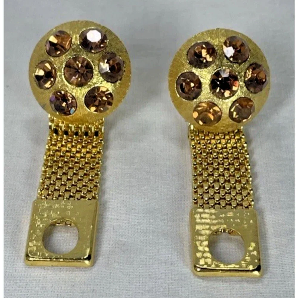 Vintage Celebrity NY Amber Rhinestone Mesh Cufflinks